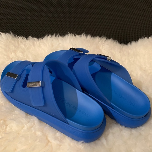 New Authentic Alexander McQueen Double Buckle Sandal & Bally Blue Men’s Slides - Picture 5 of 9